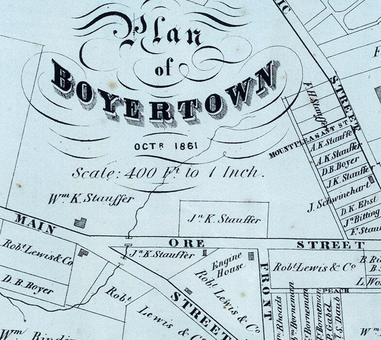1862 Map of Boyertown Berks County Pennsylvania