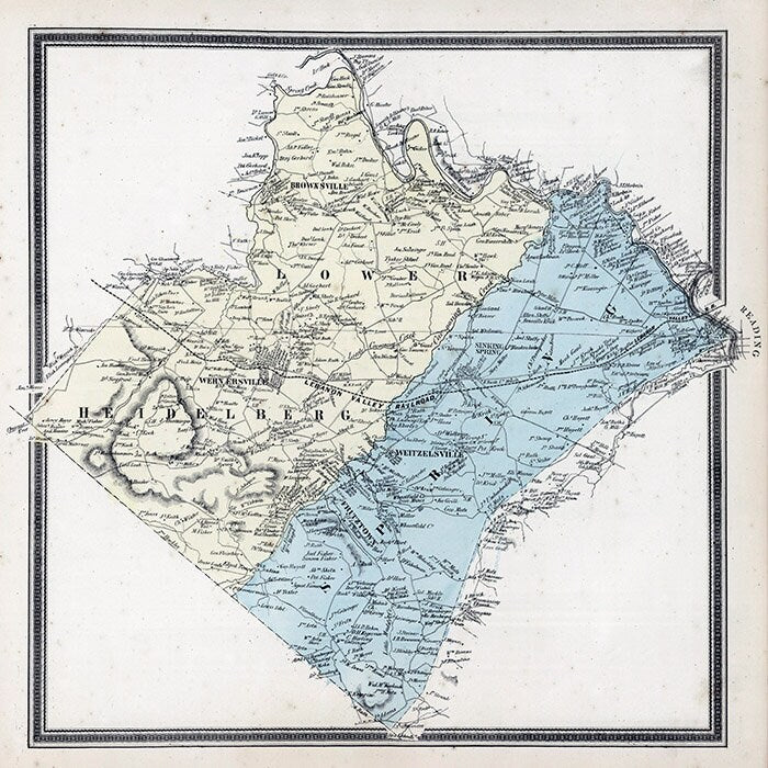 1862 Map of Lower Heidelberg and Spring Townships Berks County Pennsylvania