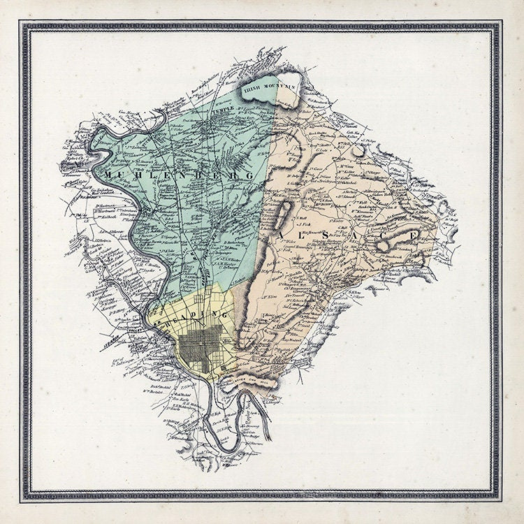 1862 Map of Muhlenberg Alsace and Reading Townships Berks County Pennsylvania