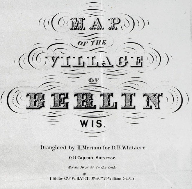 1850 Town Map of Berlin Green Lake County Wisconsin