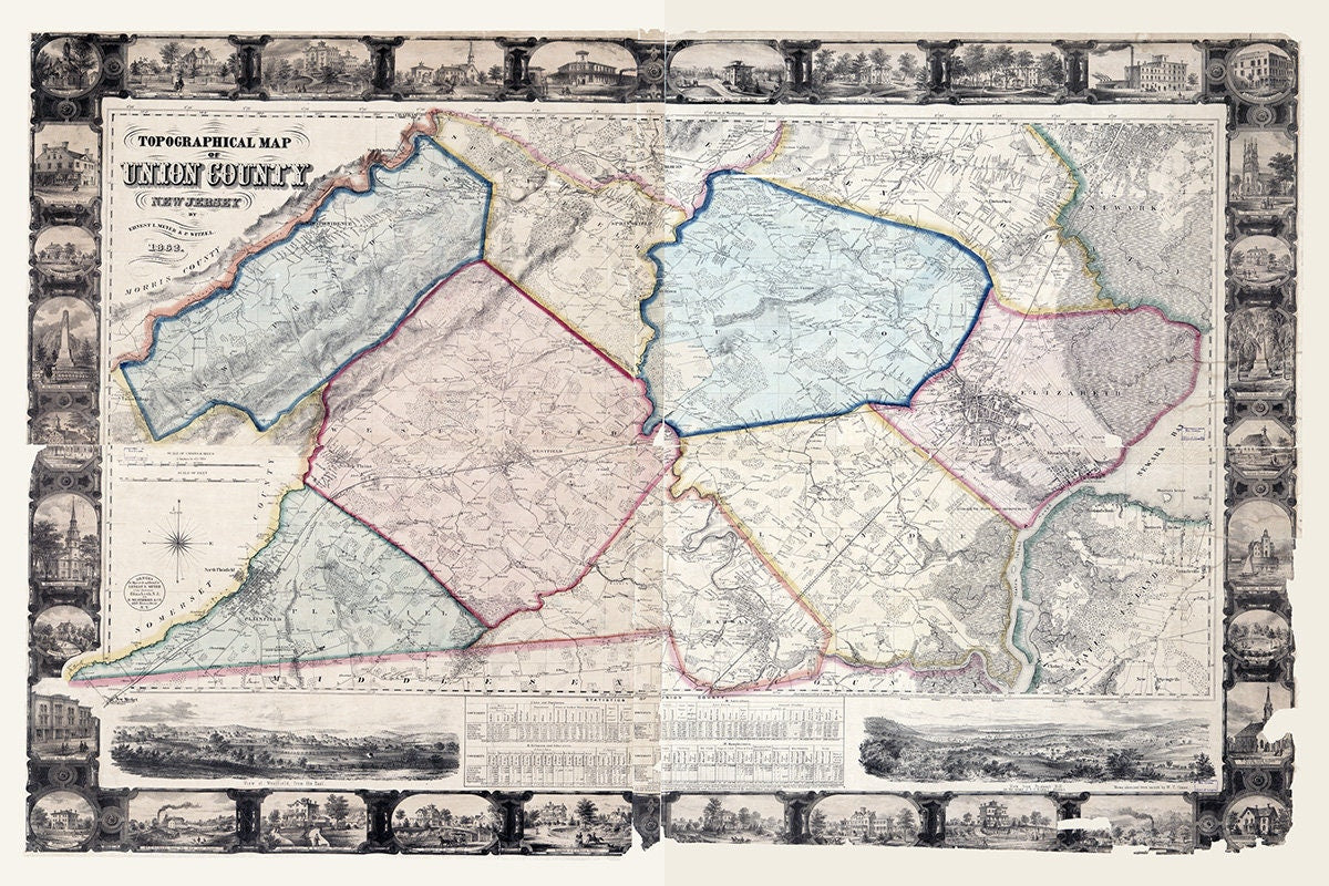1862 Map of Union County New Jersey