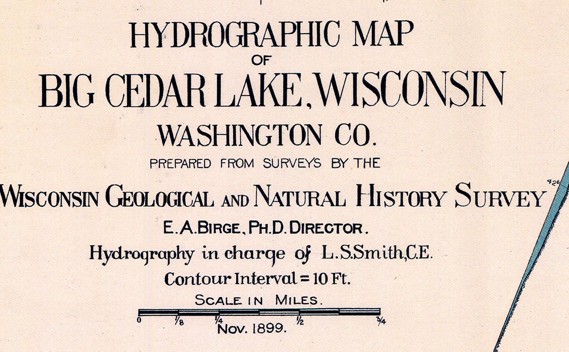 1899 Map of Big Cedar Lake Washington County Wisconsin