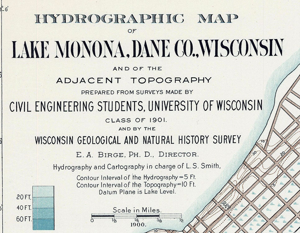 1900 Map of Lake Monona Dane County Wisconsin