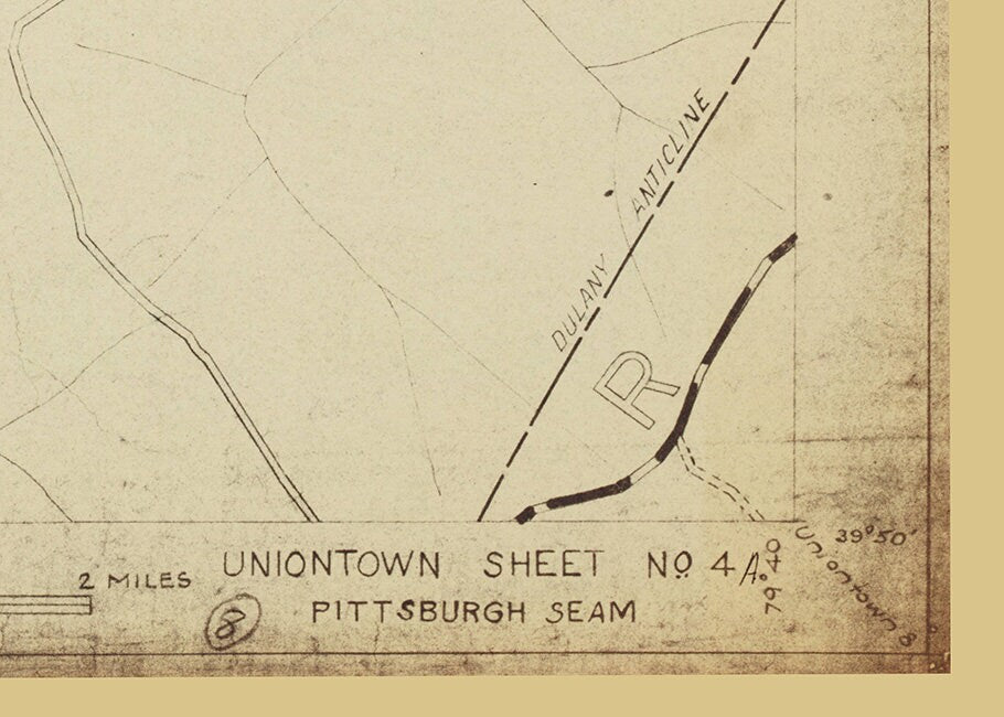 1934 Oil and Gas Coal Mine Map of the Uniontown Quad Fayette County PA