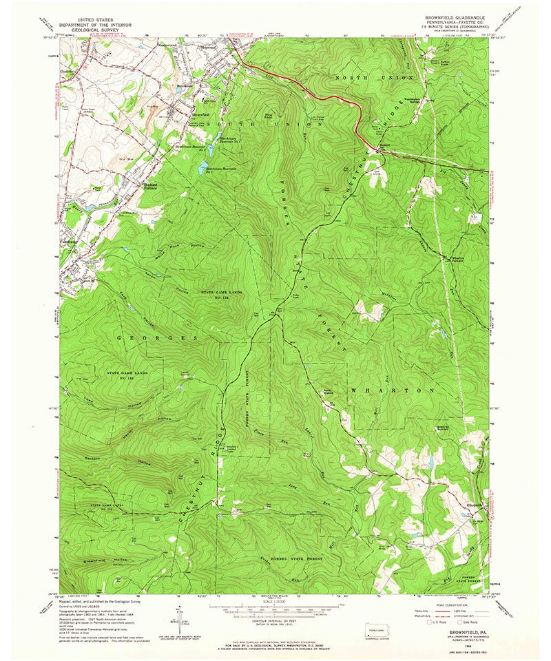 1964 Topo Map of Brownfield Pennsylvania Fayette County Uniontown