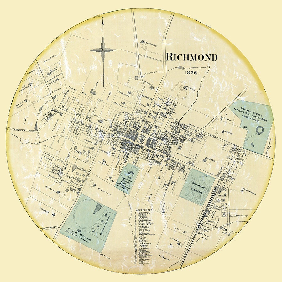 1876 Map of Richmond Madison County Kentucky