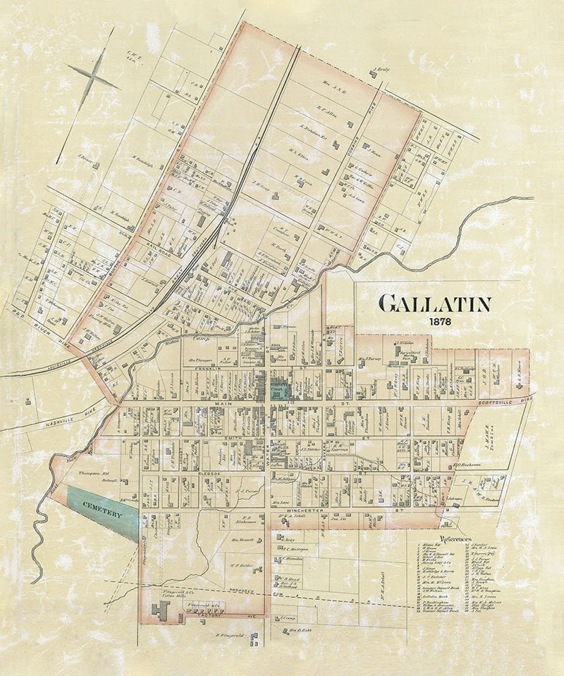 1878 Map of Gallatin Sumner County Tennessee