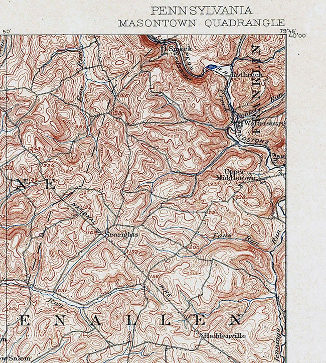 1903 Topo Map of Masontown PA Quadrangle Carmichaels Ceylon