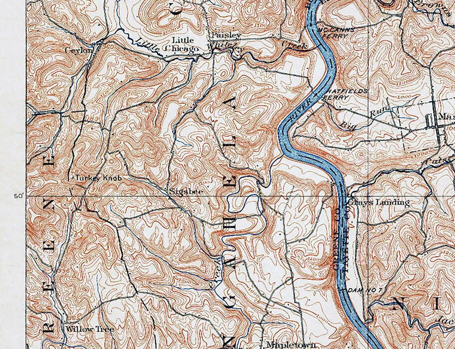 1903 Topo Map of Masontown PA Quadrangle Carmichaels Ceylon