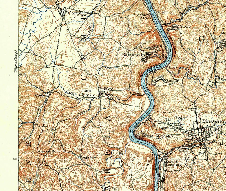 1931 Topo Map of Masontown PA Quadrangle Carmichaels Ceylon