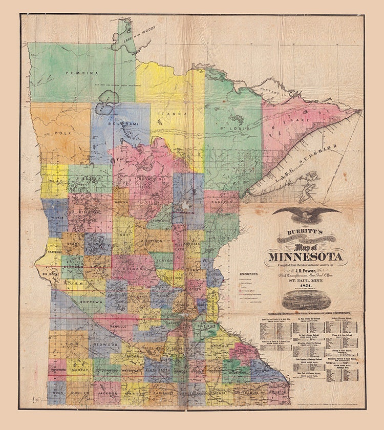 1870 Map of Minnesota