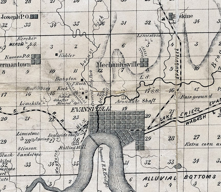 1876 Map of Vanderburgh County Indiana