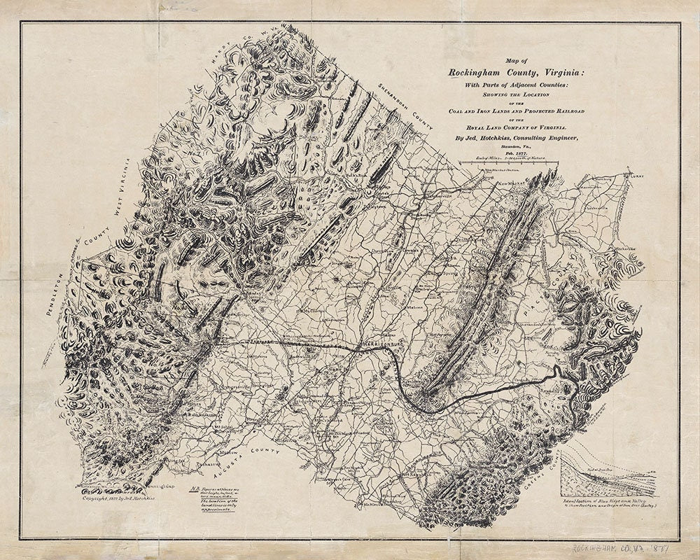 1877 Map of Rockingham County Virginia Coal and Iron Lands