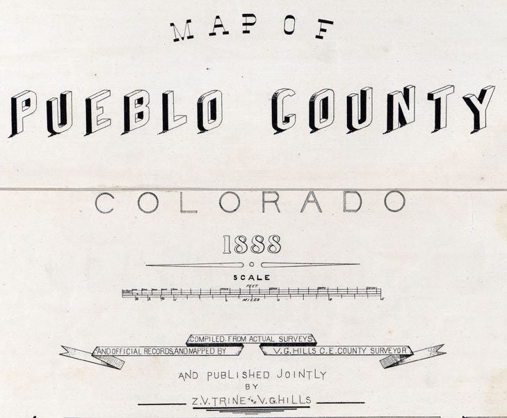 1888 Farm Line Map of Pueblo County Colorado Genealogy