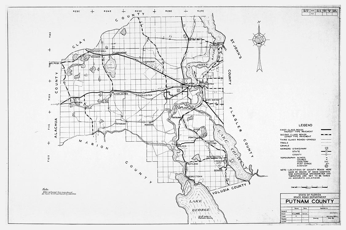 1934 Map of Putnam County Florida