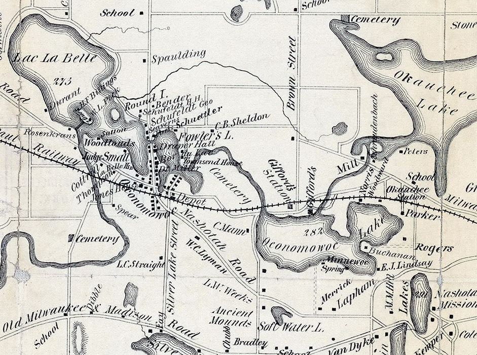 1887 Map of the Lakes Around Oconomowoc Wisconsin