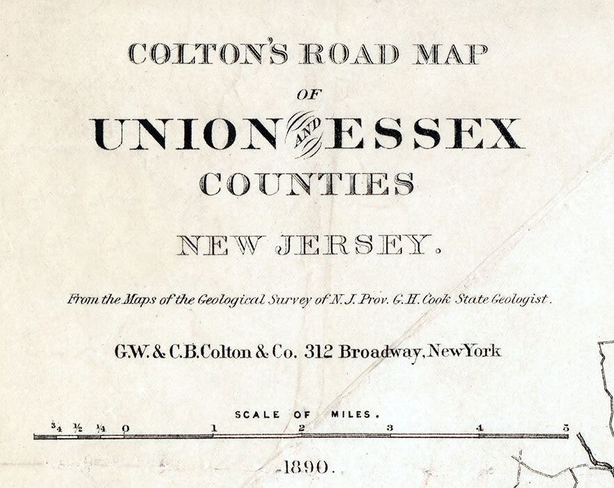 1890 Map of Union and Essex Counties New Jersey