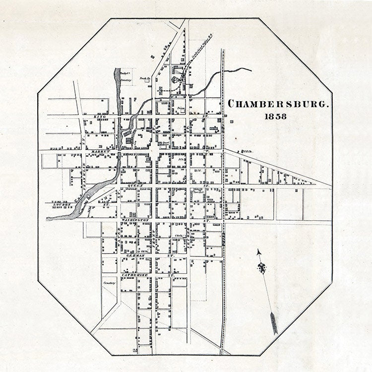 1858 Map of Chambersburg Franklin County Pennsylvania