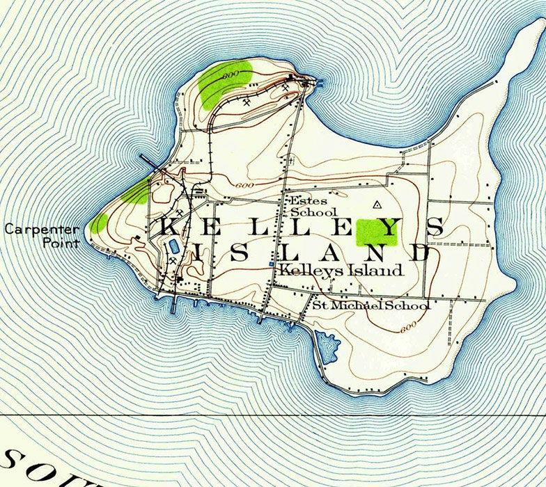 1916 Topo Map of Kelleys Island Ohio Lake Erie Islands