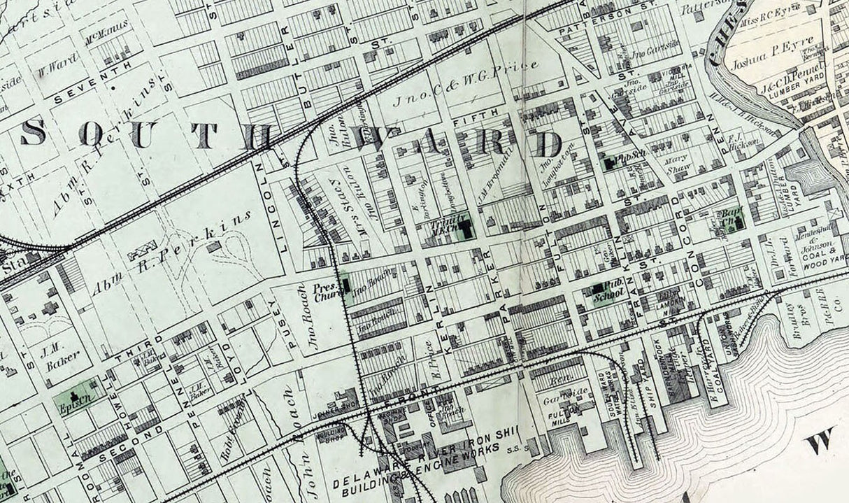 1876 Town Map of Chester Delaware County Pennsylvania