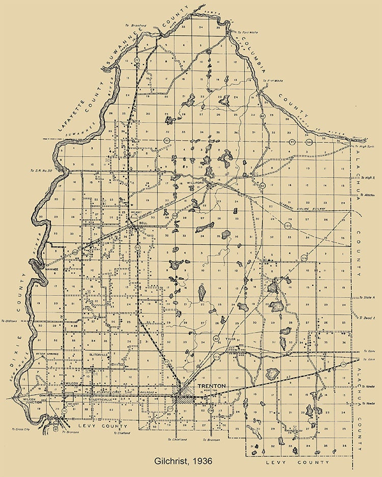 1936 Map of Gilchrist County Florida