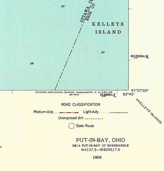 1959 Topo Map of Put-In-Bay Ohio Lake Erie Islands