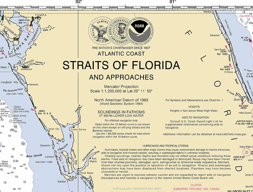 2012 Nautical Map of the Straits of Florida and Bahamas