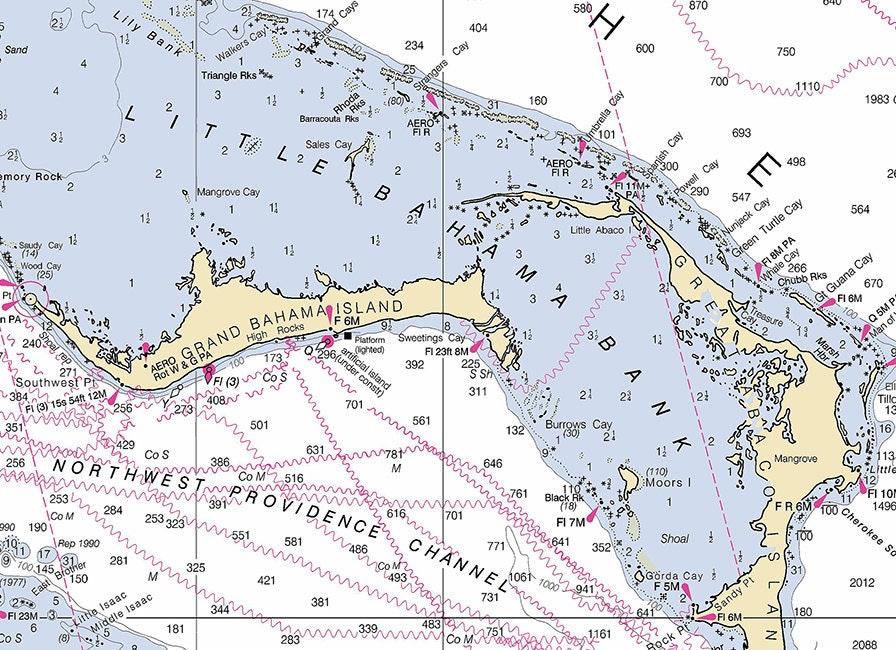 2012 Nautical Map of the Straits of Florida and Bahamas