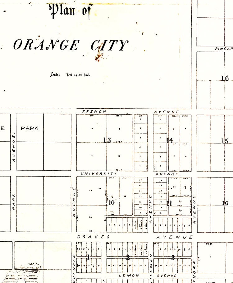 1877 Map of Orange City Volusia County Florida Blue Springs Saint Johns River