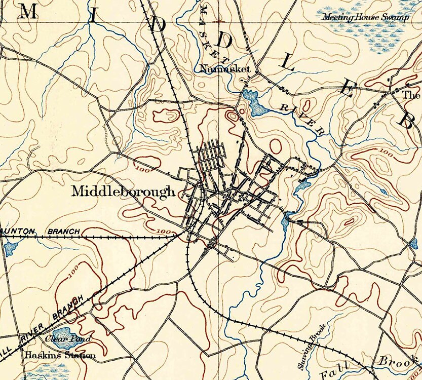 1885 Topo Map of Middleborough Massachusetts