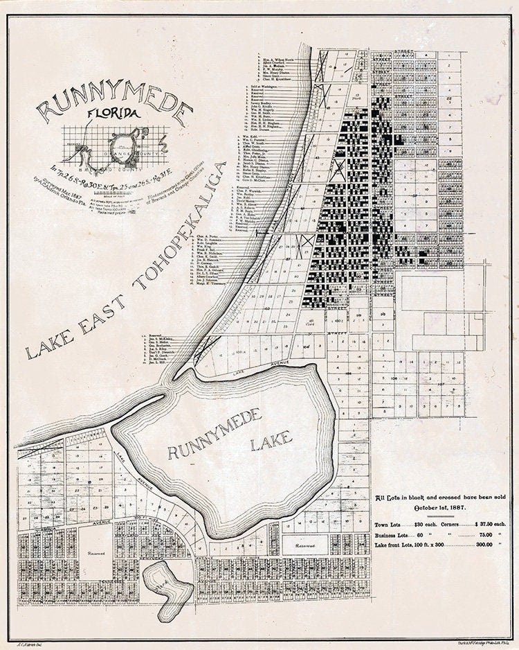 1887 Map of Runnymede Florida