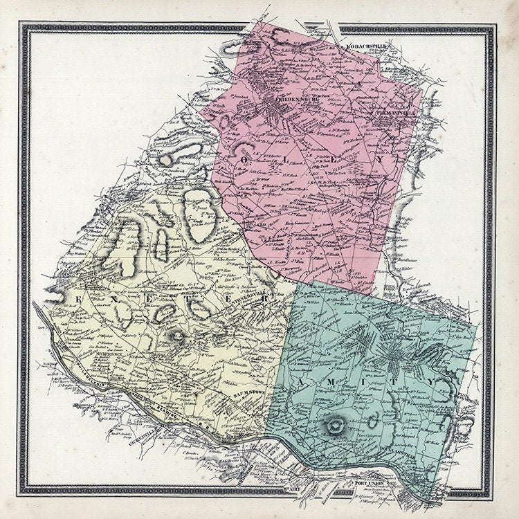 1862 Map of Oley Exeter and Amity Townships Berks County Pennsylvania