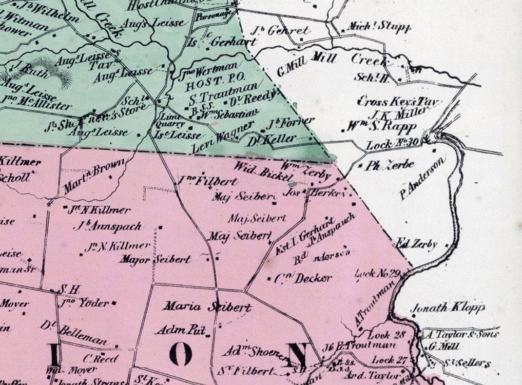 1862 Map of Tulpehocken and Marion Townships Berks County Pennsylvania