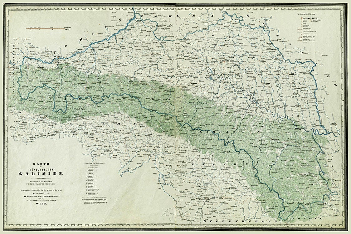 1864 Topo Map of Galicia Austro Hungarian Empire Galizien