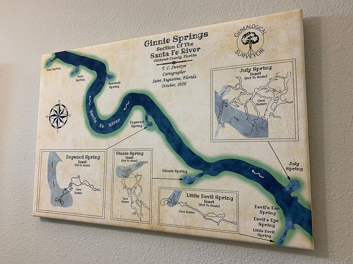 Ginnie Springs Section Map of the Santa Fe River Florida Framed