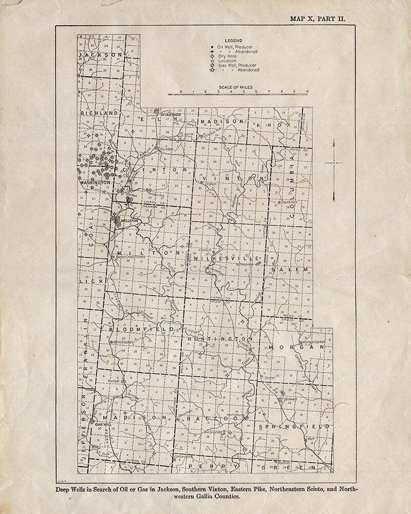 1916 Oil & Gas Well Map of Jackson Vinton Pike Scioto and Gallia County Ohio