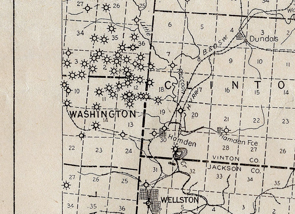 1916 Oil & Gas Well Map of Jackson Vinton Pike Scioto and Gallia County Ohio