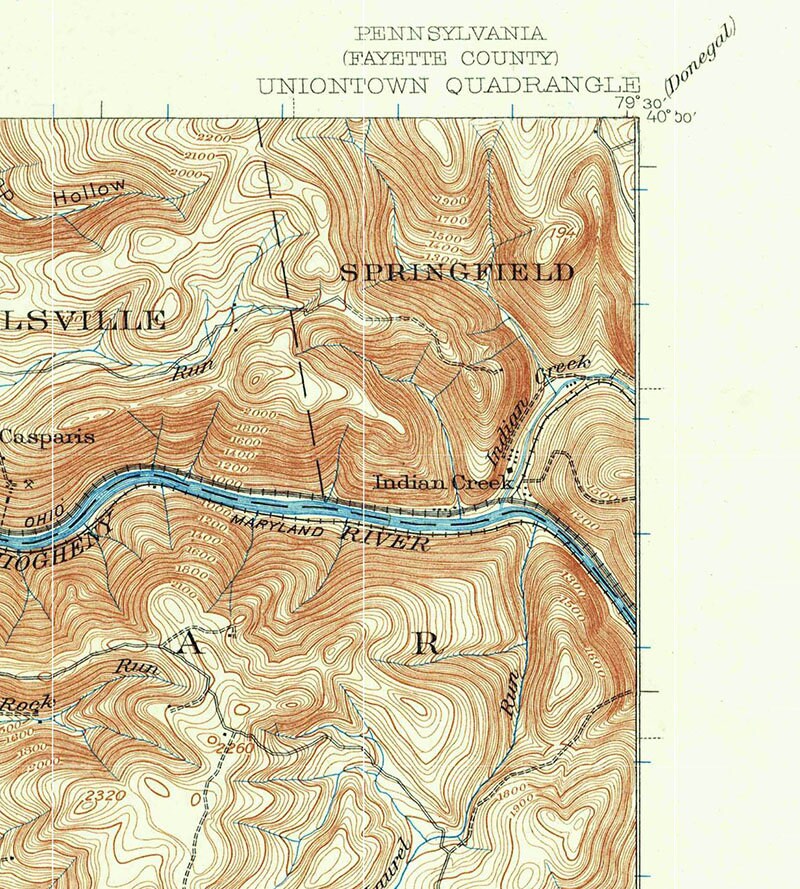 1931 Topo Map of Uniontown Pennsylvania Fayette County Brownfield
