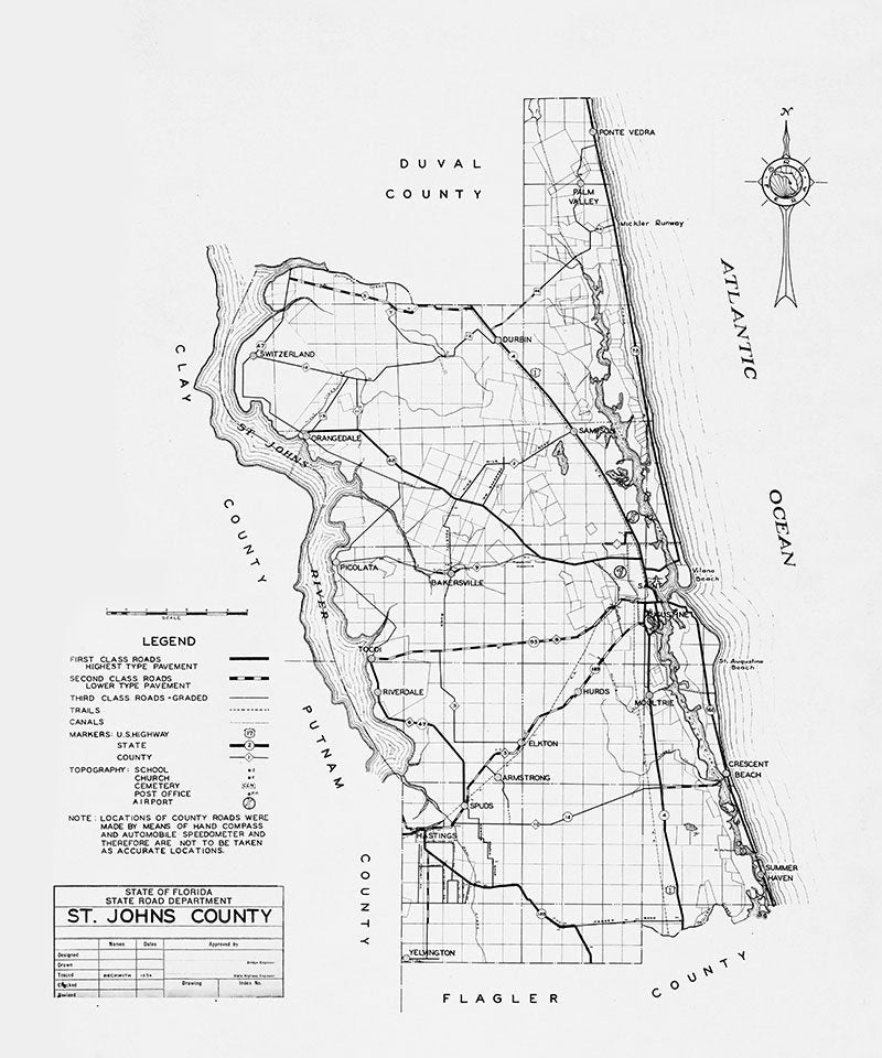 1934 Map of Saint Johns County Florida