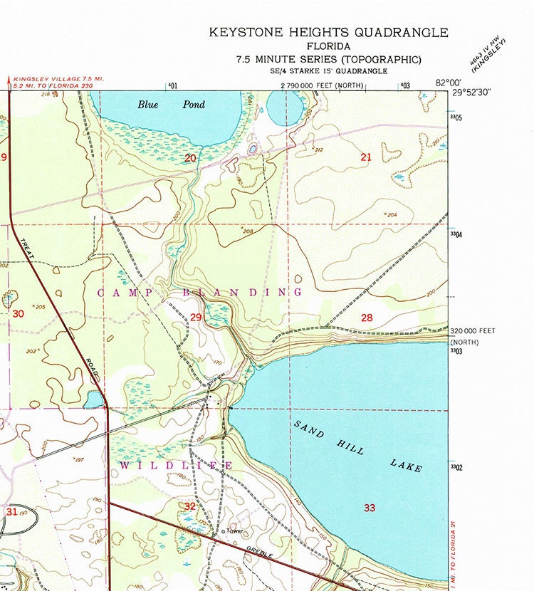 1949 Topo Map of Keystone Heights Florida Quadrangle