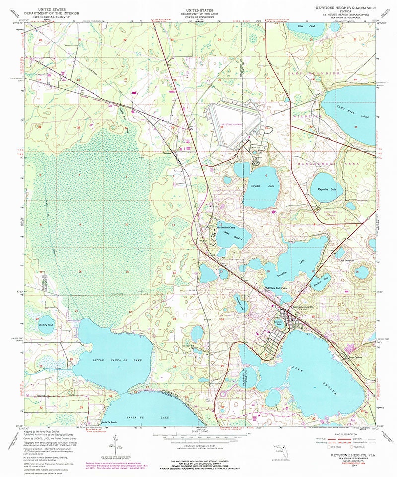 1949 Topo Map of Keystone Heights Florida Quadrangle