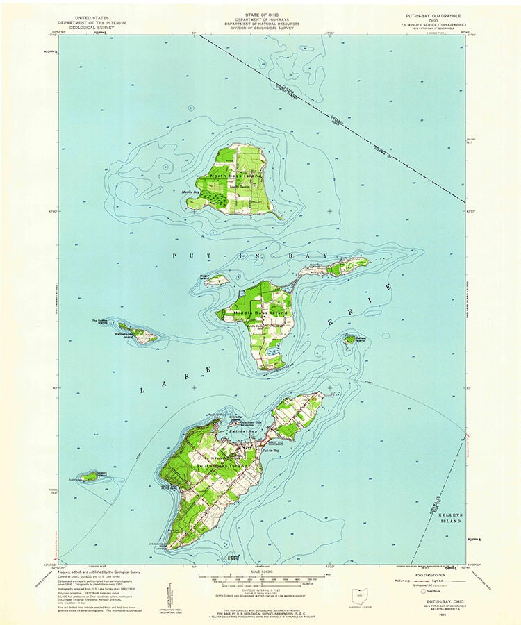 1959 Topo Map of Put-In-Bay Ohio Lake Erie Islands