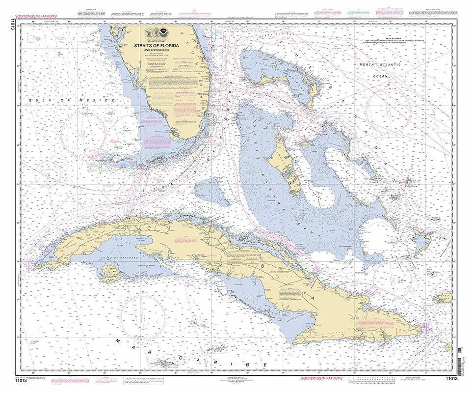 2012 Nautical Map of the Straits of Florida and Bahamas