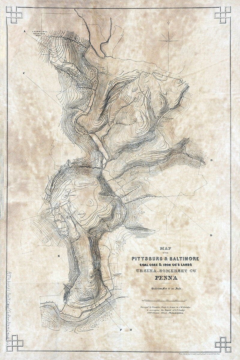 1871 Map of Pittsburg and Baltimore Coal Coke & Iron Lands Somerset County Pa