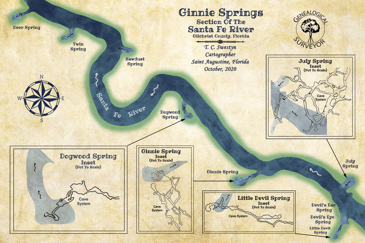 Ginnie Springs Section Map of the Santa Fe River Florida