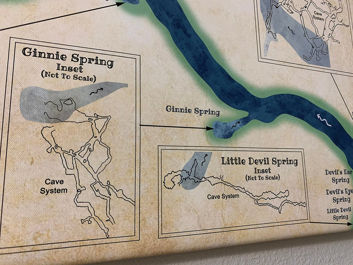 Ginnie Springs Section Map of the Santa Fe River Florida Framed