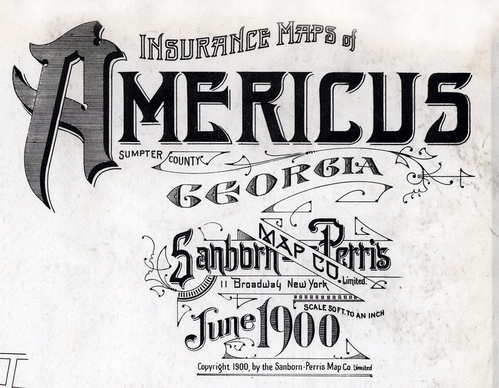 1900 Town Map of Americus Sumter County Georgia