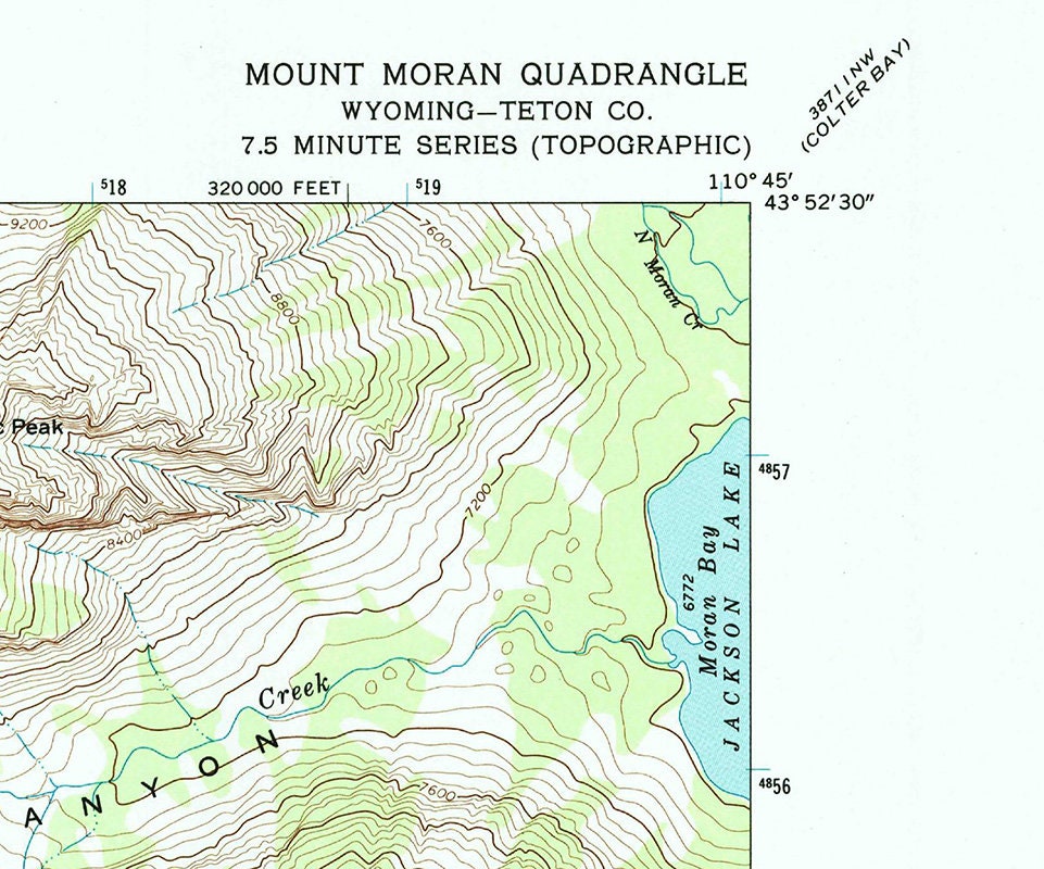 1968 Topo Map of Mount Moran Teton County Wyoming Lake Solitude