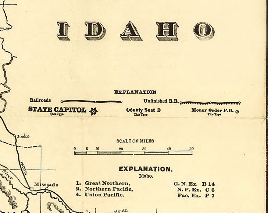 1896 Map of Idaho Showing Townships and Railroads