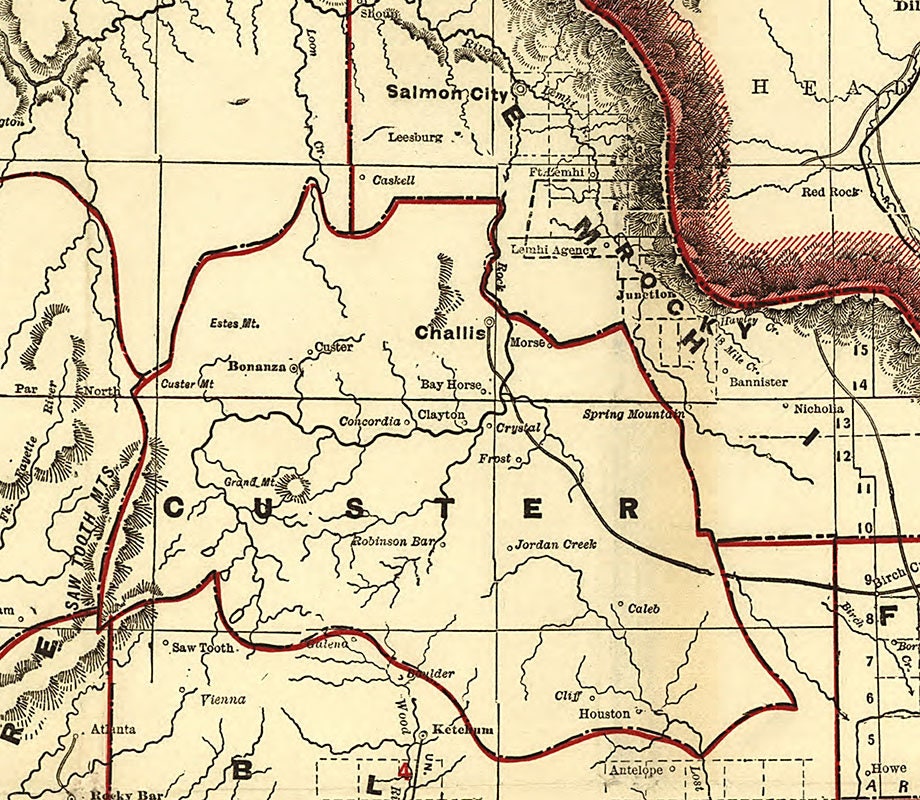 1896 Map of Idaho Showing Townships and Railroads